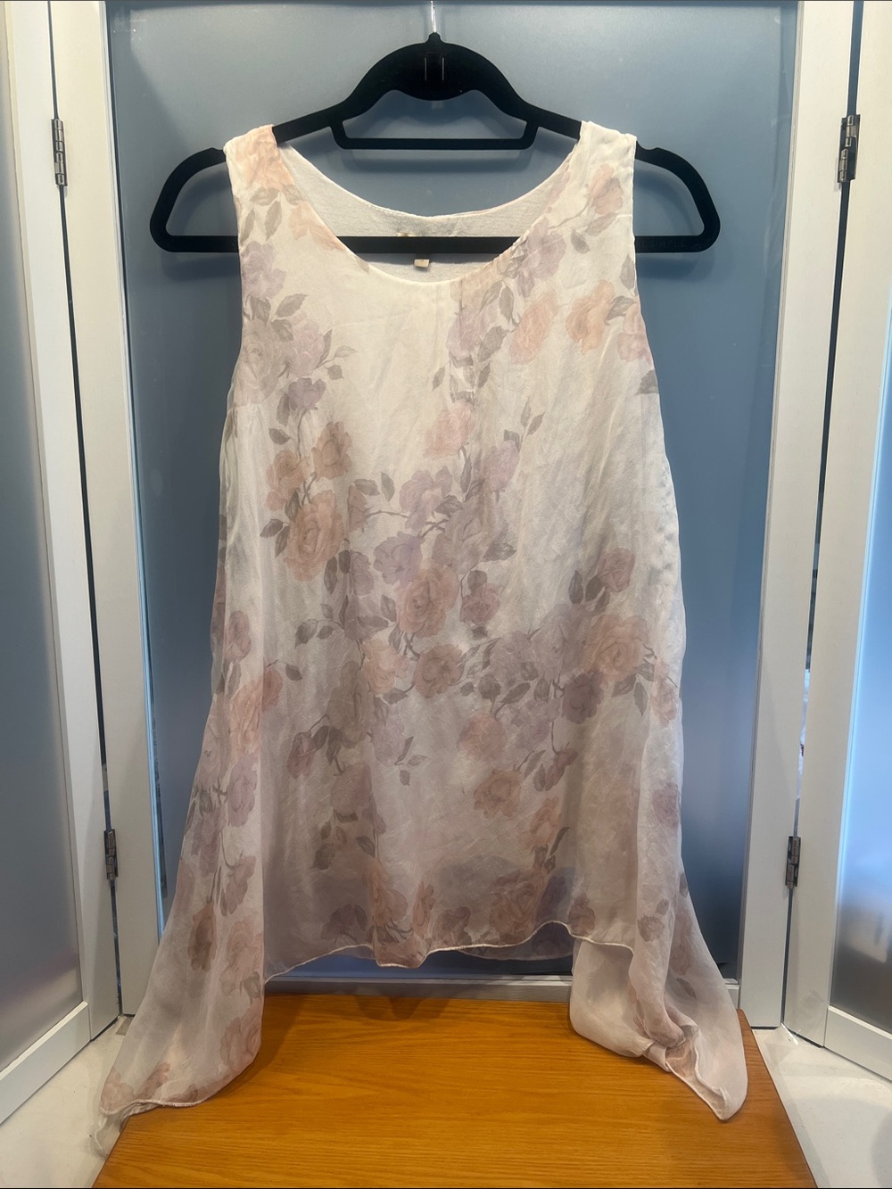 Giusy cream and tan silk floral print sleeveless tank top S